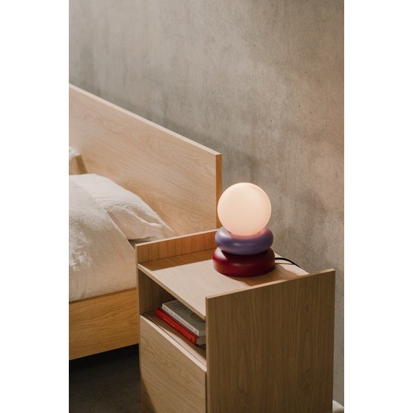 Červená/fialová stolová lampa z masívneho dreva so skleneným tienidlom (výška  24 cm) Otem – noo.ma-image-1