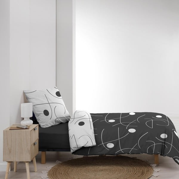 Biele/tmavosivé obliečky na jednolôžko z mikrovlákna 140x200 cm Sonate – douceur d'intérieur-image-4