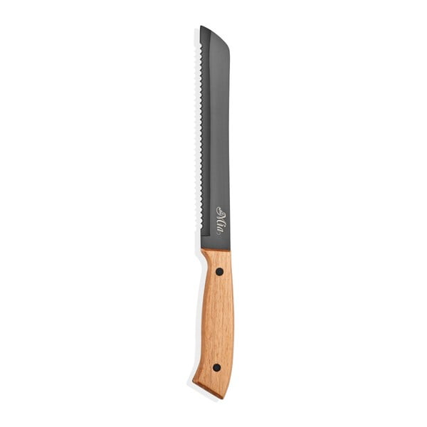 Sivý nôž na pečivo s drevenou rukoväťou The Mia Cutt, dĺžka 20 cm