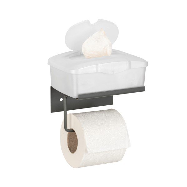 Antracitový samodržiaci kovový držiak na toaletný papier s poličkou Desulo – Wenko-image-4