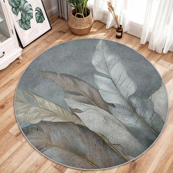 Zeleno-sivý prateľný okrúhly koberec ø 100 cm Dusty Leaves – Mila Home-image-1