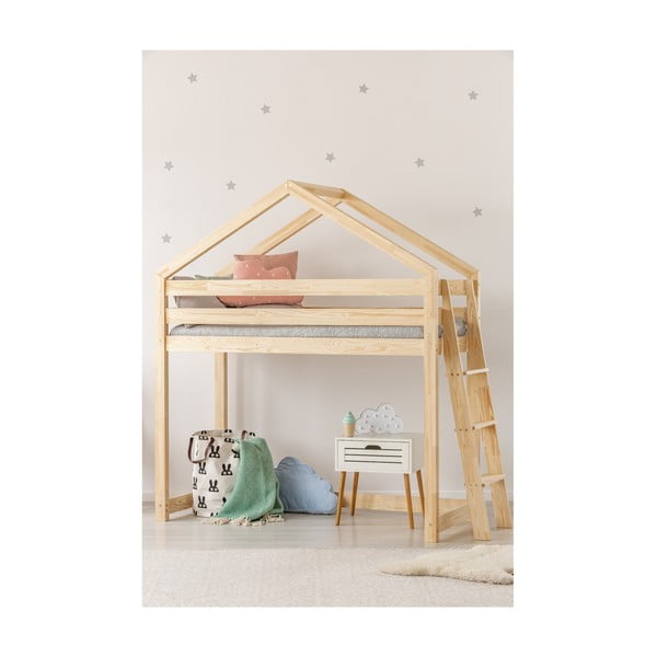 Domčeková vyvýšená detská posteľ z borovicového dreva 80x160 cm v prírodnej farbe Mila DMPBA – Adeko