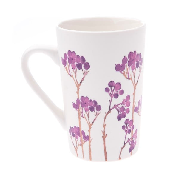 Biely porcelánový hrnček s fialovým kvetinovým motívom Dakls, 0,4 l