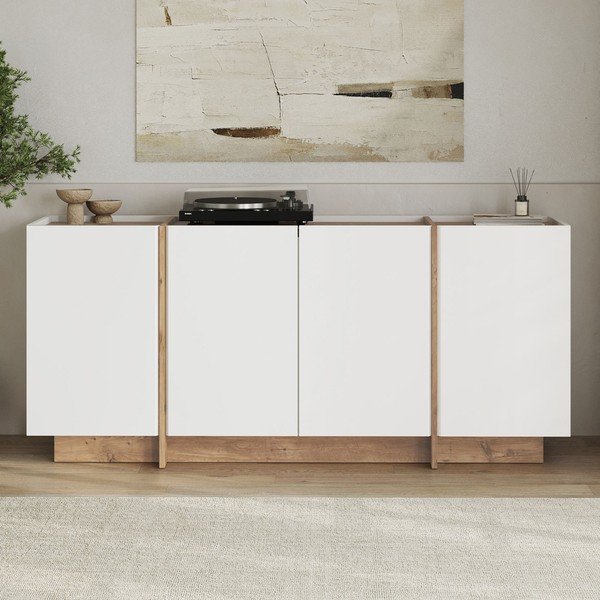 Biela komoda v dekore borovice s otvorom pre káble 180x80x45 cm Dorma – Kalune Design-image-1