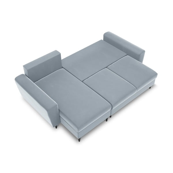 Svetlomodrá zamatová rozkladacia/s úložným priestorom rohová pohovka Kyoto – Cosmopolitan Design-image-1