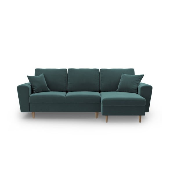 Zamatová rozkladacia/s úložným priestorom rohová pohovka v petrolejovej farbe Kyoto – Cosmopolitan Design