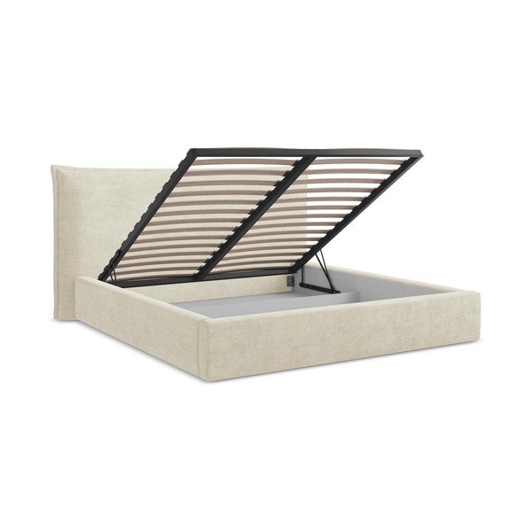 Béžová čalúnená dvojlôžková posteľ s úložným priestorom s roštom 180x200 cm Esala – Makamii-image-3
