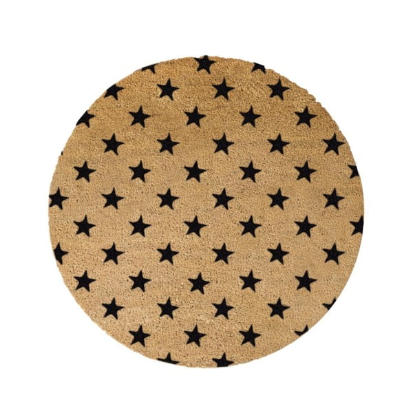 Čierna okrúhla rohožka z prírodného kokosového vlákna Artsy Doormats Stars, ⌀ 70 cm