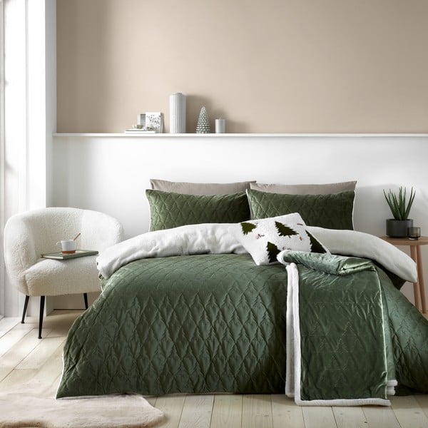 Zelená prešívaná prikrývka na dvojlôžko 180x200 cm Christmas Tree - Catherine Lansfield-image-3