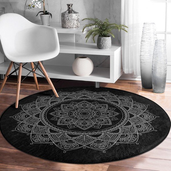 Čierny prateľný okrúhly koberec vhodný pre robotické vysávače ø 100 cm Comfort – Mila Home-image-4