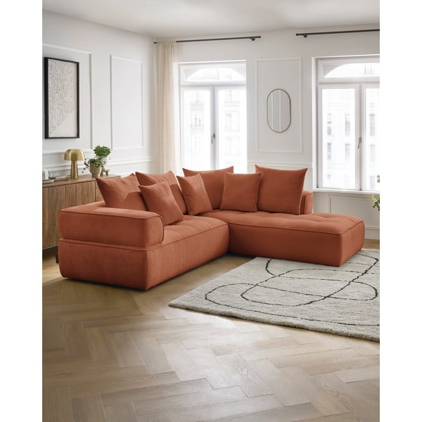 Terakotová ženilková rohová pohovka (pravý roh/do L) Whesley – Bobochic Paris-image-1