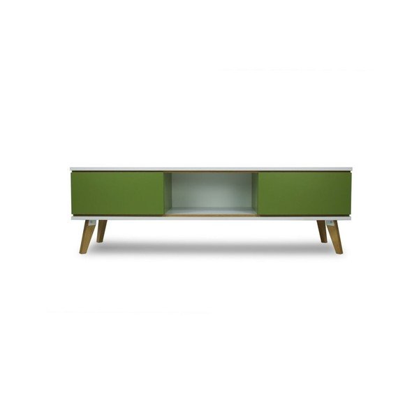 TV komoda v dekore dreva so zelenými detailmi SKANDICA Jorgen-image-4