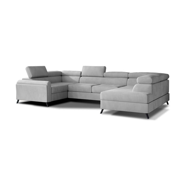 Svetlosivá zamatová rozkladacia/s úložným priestorom rohová pohovka (pravý roh/do tvaru "U") Escada – ELTAP