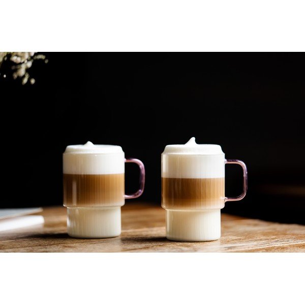 Ružové sklenené hrnčeky v súprave 2 ks na cappuccino 350 ml Livio – Vialli Design-image-1