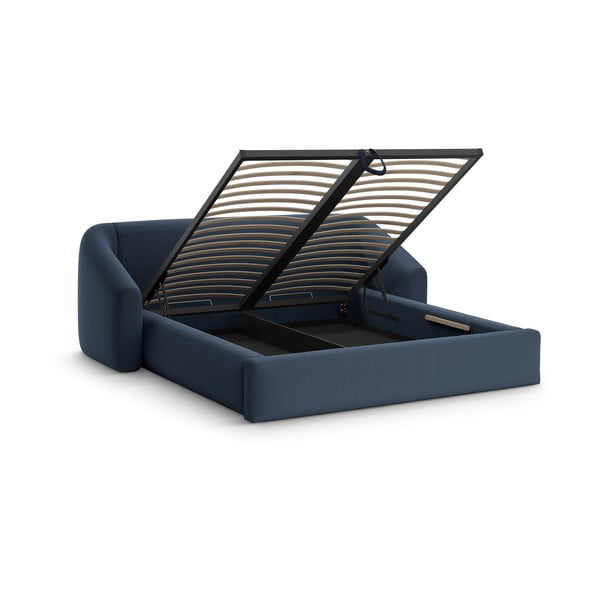 Tmavomodrá čalúnená dvojlôžková posteľ s úložným priestorom s roštom 200x200 cm Campi – Cosmopolitan Design-image-2