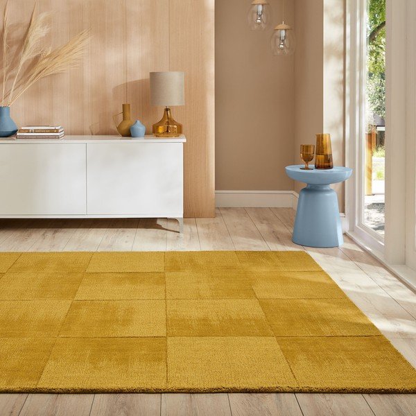 Okrovožltý ručne tkaný vlnený koberec 120x170 cm Demi Check Ombre – Flair Rugs-image-1
