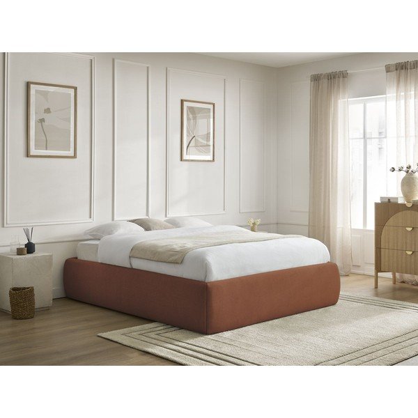 Oranžová čalúnená dvojlôžková posteľ s úložným priestorom/bez čela s roštom 180x200 cm Inera – Bobochic Paris-image-1
