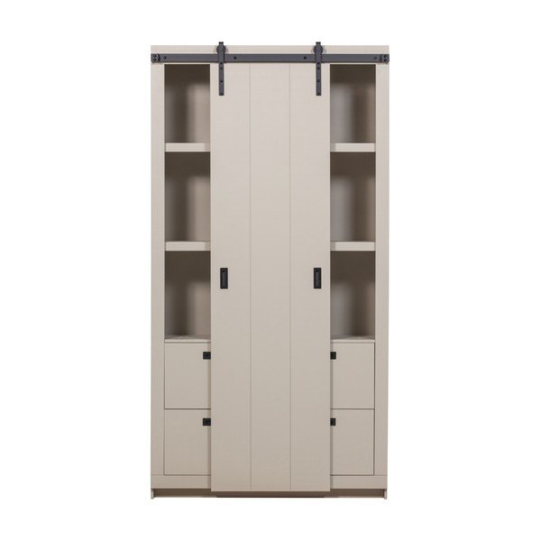 Sivobéžová skrinka z borovicového dreva s posuvnými dverami 122x230x37 cm Slide – vtwonen-image-1