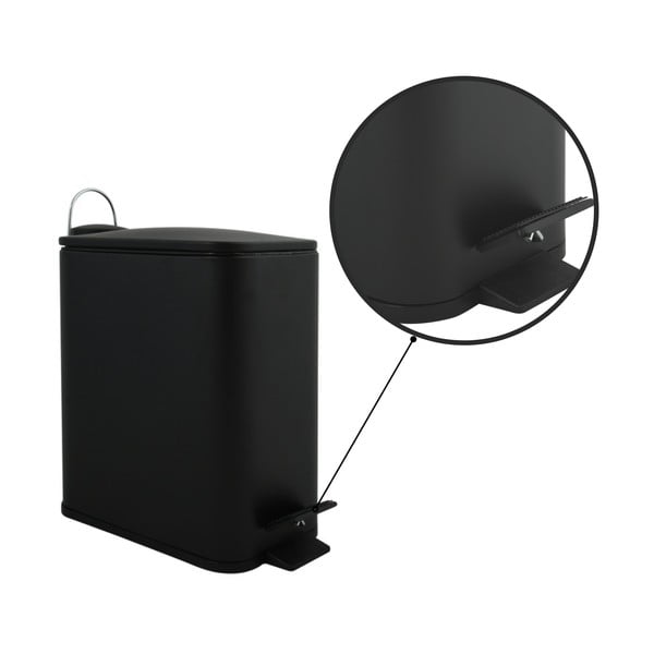 Matne čierny nášľapný oceľový odpadkový kôš 5 l Erik – Spirella-image-2