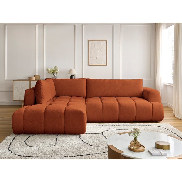 Rozkladacia/s úložným priestorom rohová pohovka v tehlovej farbe (ľavý roh/do L) Fuji – Bobochic Paris-image-1