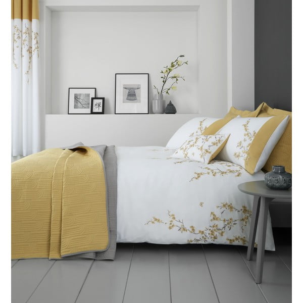 Bielo-žlté obliečky Catherine Lansfield Embroidered Blossom, 200 x 200 cm-image-1