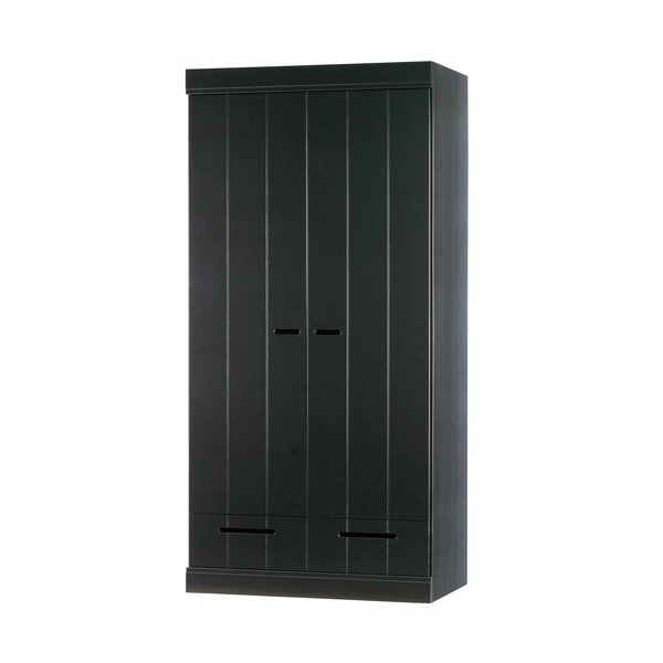 Čierna šatníková skriňa z borovicového dreva 94x195 cm Connect - WOOOD-image-3