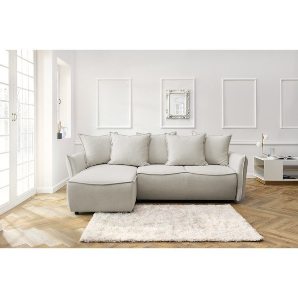 Krémovobiela rozkladacia rohová pohovka (ľavý roh) Leon – Bobochic Paris-image-1