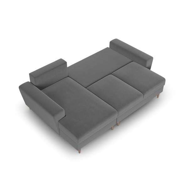 Svetlosivá zamatová rozkladacia/s úložným priestorom rohová pohovka (ľavý roh/s leňoškou) Kyoto – Cosmopolitan Design-image-2