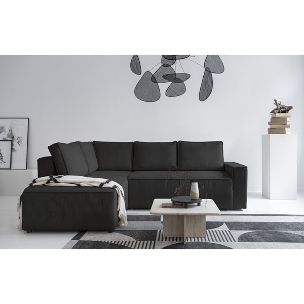 Antracitovosivá menčestrová rozkladacia rohová pohovka (ľavý roh) Brave Dave – Miuform-image-1