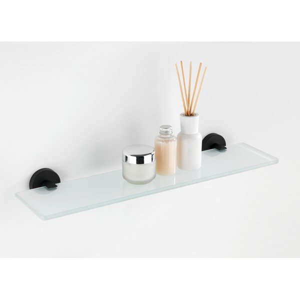 Nástenná sklenená polica s matnými čiernymi antikoro úchytmi Wenko Bosio-image-2