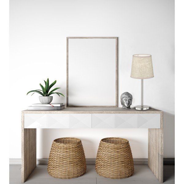 Stolová lampa v béžovej a striebornej farbe s textilným tienidlom (výška 30 cm) Eve – Fischer & Honsel-image-1