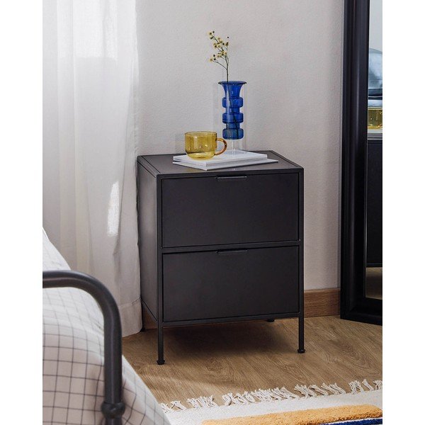 Čierny oceľový nočný stolík Shantay – Kave Home-image-1