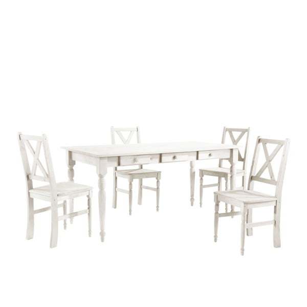 Set 4 bielych drevených jedálenských stoličiek so stolom Støraa Normann, 160 x 80 cm