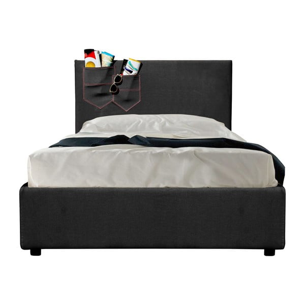 Čierna jednolôžková posteľ s úložným priestorom a matracom 13Casa Task, 80 x 190 cm
