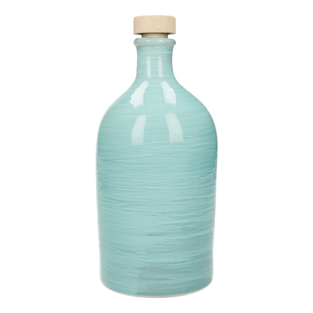 Tyrkysovomodrá keramická fľaša na olej Brandani Maiolica, 500 ml