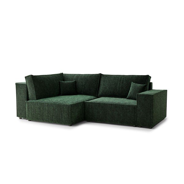 Tmavozelená ženilková rozkladacia/s úložným priestorom rohová pohovka (ľavý roh/do L) Tonga – Maison de Rêve