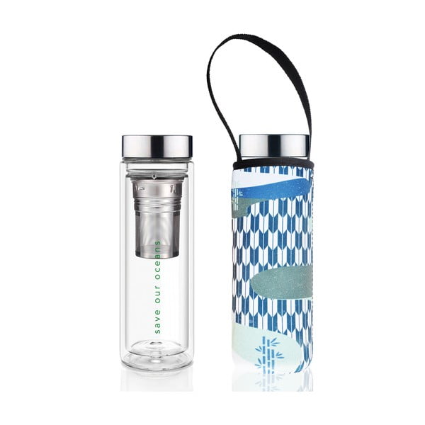 Cestovná sklenená termofľaša s dvojitou stenou v obale BBBYO Green Tea, 500 ml