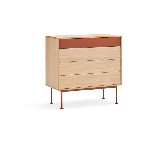 Tehlovočervená komoda v dubovom dekore so zásuvkami Teulat Yoko-image-2