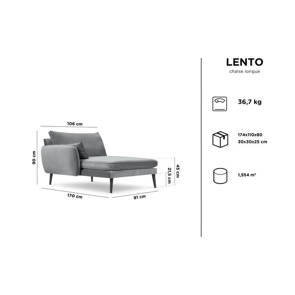 Petrolejovomodrá zamatová leňoška s čiernymi nohami Kooko Home Lento, ľavý roh-image-4