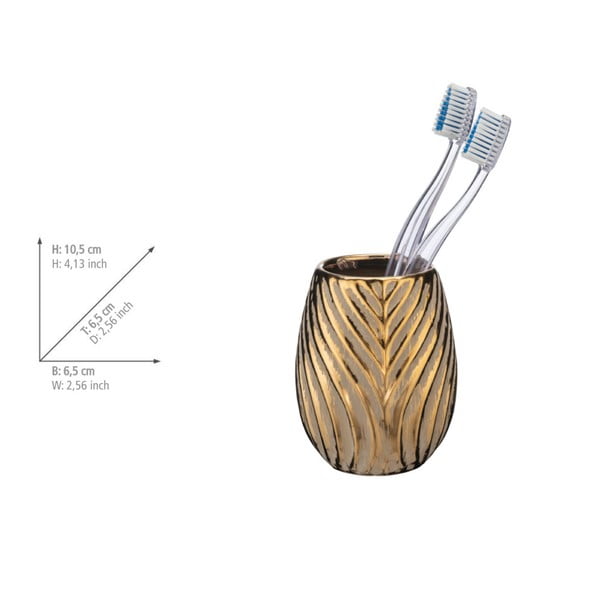 Keramický téglik na zubné kefky v zlatej farbe Idro – Wenko-image-2