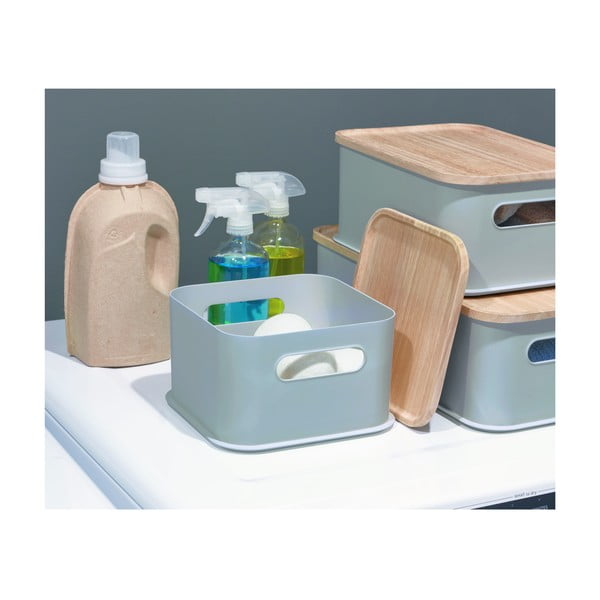 Sivý úložný box s vekom z dreva paulownia iDesign Eco Handled, 21,3 x 21,3 cm-image-4