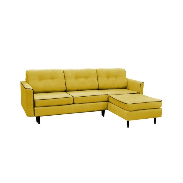 Žltá rohová rozkladacia pohovka Mazzini Sofas Dragonfly, pravý roh, čierne nohy-image-3