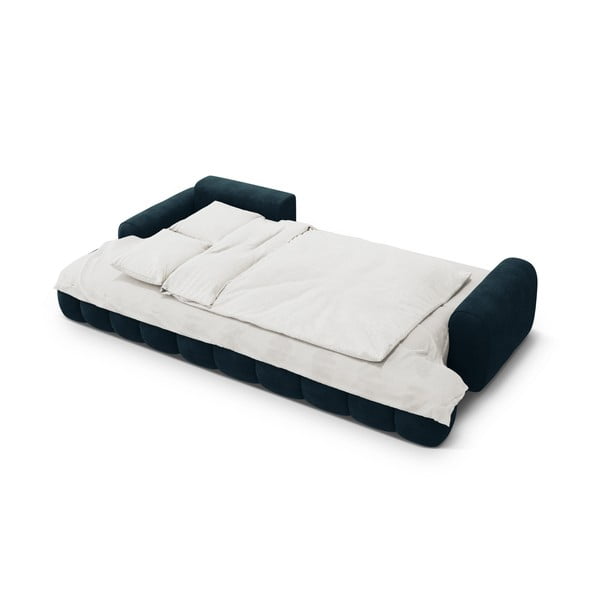 Zamatová rozkladacia/s úložným priestorom rohová pohovka v petrolejovej farbe (ľavý roh/s leňoškou) Linz – Cosmopolitan Design-image-4