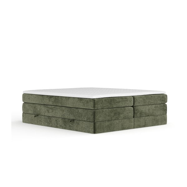 Tmavozelená boxspring posteľ s úložným priestorom/bez čela 200x200 cm Juniper – Maison de Rêve