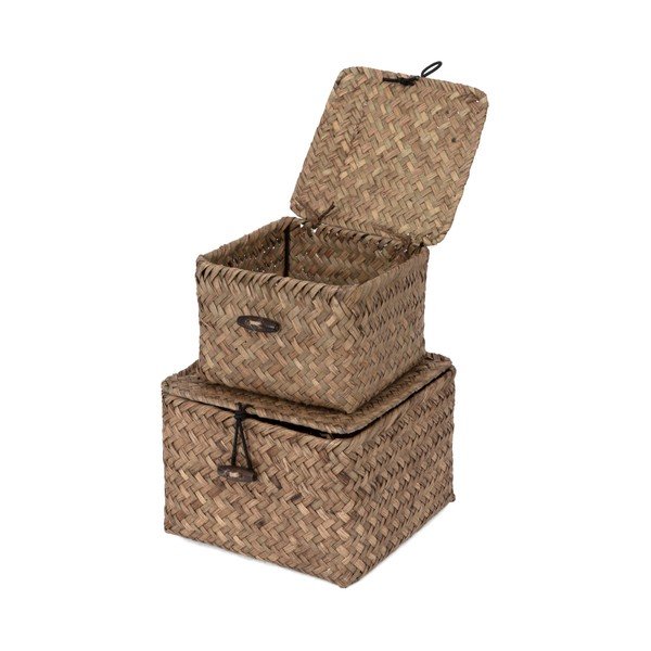 Súprava 2 tmavohnedých úložných košíkov z trstiny Compactor Lidwhite-image-2