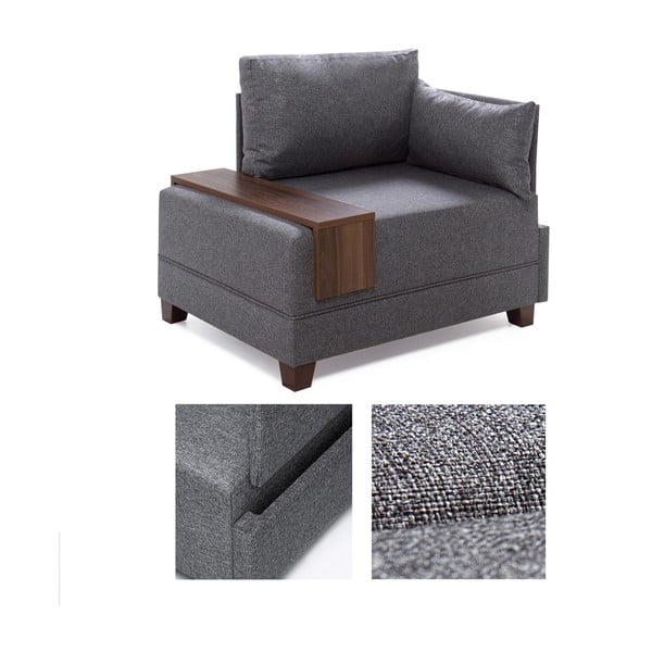 Sivé kreslo s opierkou na ruky na pravej strane a odkladacou doskou Balcab Home Martha-image-2