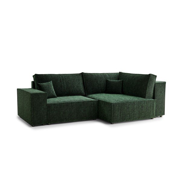 Tmavozelená ženilková rozkladacia/s úložným priestorom rohová pohovka (pravý roh/do L) Tonga – Maison de Rêve