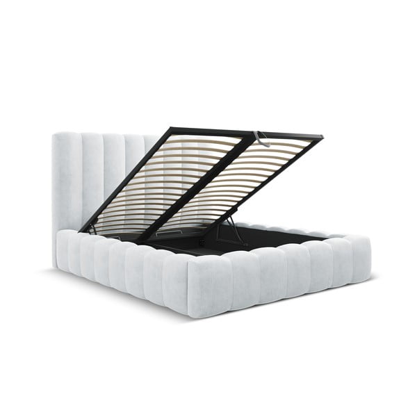 Svetlosivá čalúnená dvojlôžková posteľ s úložným priestorom a roštom 160x200 cm Kelp – Micadoni Home-image-2