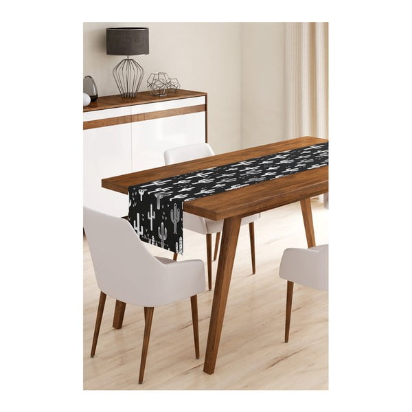 Behúň na stôl z mikrovlákna Minimalist Cushion Covers Black Cactus, 45 × 145 cm