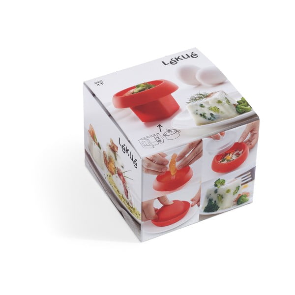 Červená hranatá silikónová formička na varenie vajec v mikrovlnnej rúre Lékué Ovo, ⌀ 10 cm-image-3